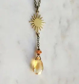 Edgy Petal Brass Sun Charm Y Chain Necklace