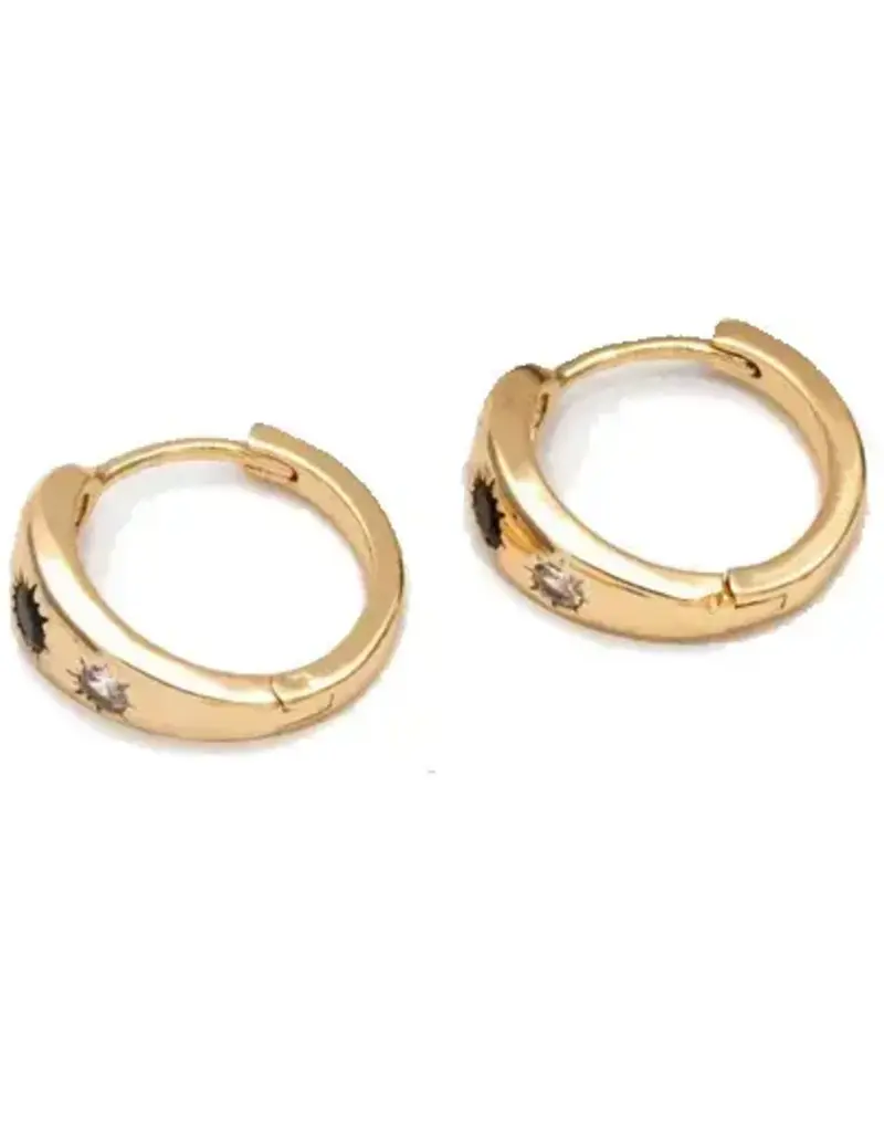 Edgy Petal Black and Clear Cubic Zirconia Starburst Huggie Earrings