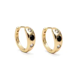 Edgy Petal Black and Clear Cubic Zirconia Starburst Huggie Earrings