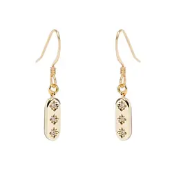 Edgy Petal Dainty Gold Triple Cubic Zirconia Star Rectangular Earrings