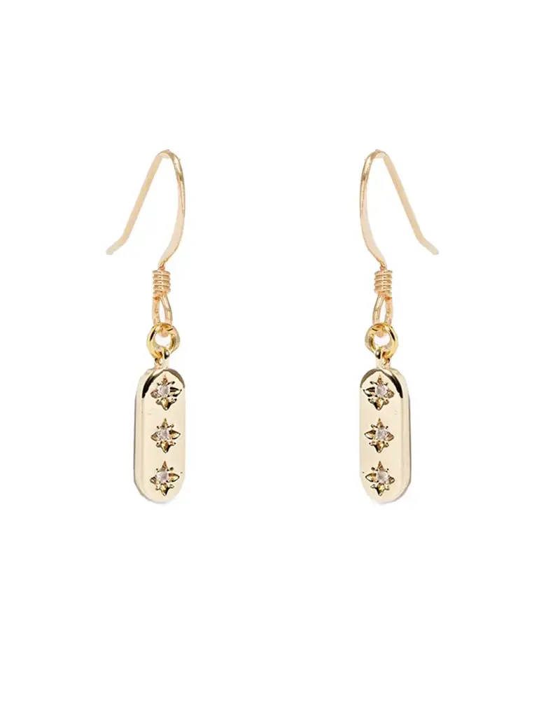 Edgy Petal Dainty Gold Triple Cubic Zirconia Star Rectangular Earrings
