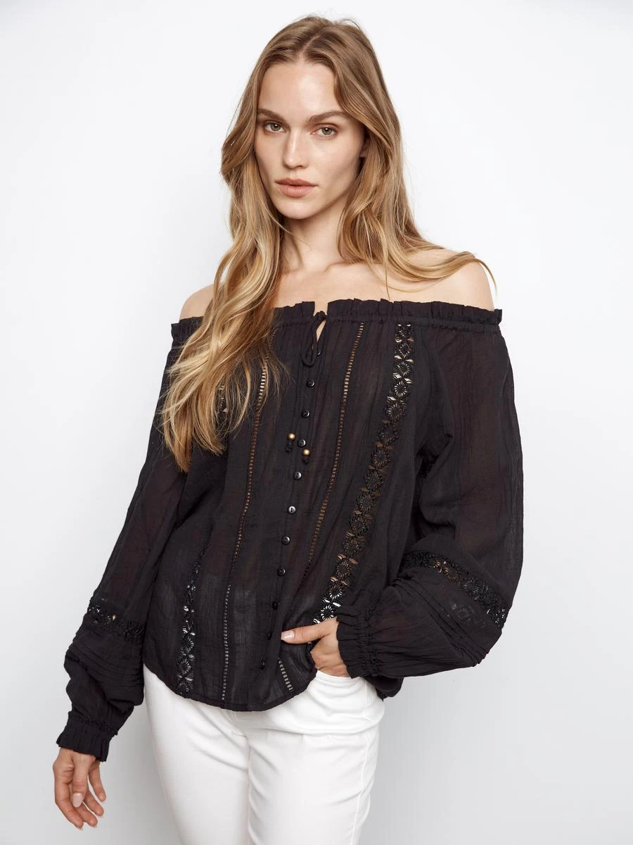 Charlie B Cotton Voile Off-Shoulder Top - Coyote Moon