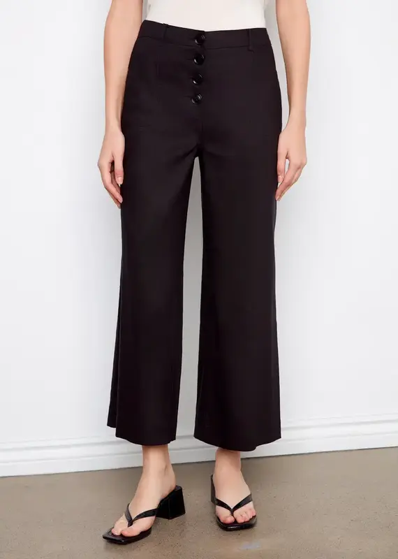 Charlie B Stretch Linen Wide Leg Button-Front Pants