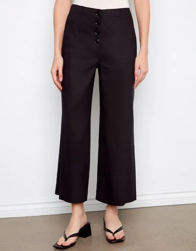 Charlie B Stretch Linen Wide Leg Button-Front Pants