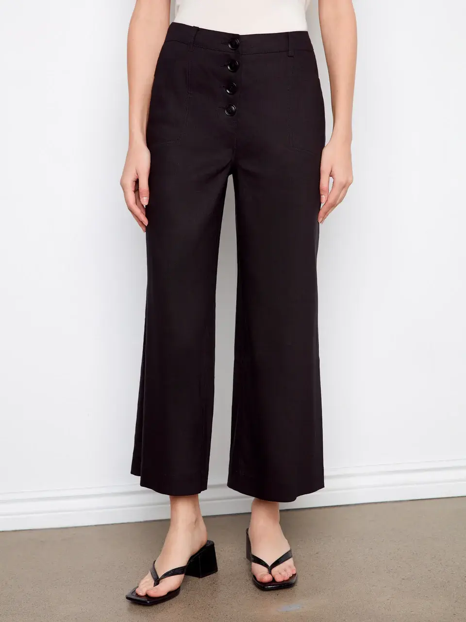 Charlie B Stretch Linen Wide Leg Button-Front Pants - Coyote Moon