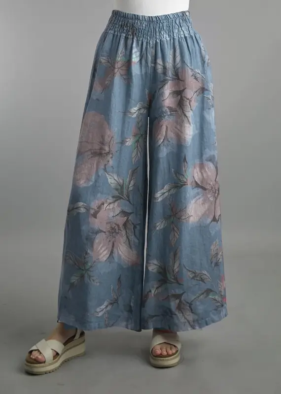 Tempo Paris Floral Linen Wide Leg Pants