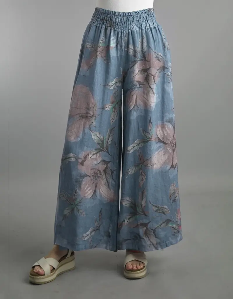 Tempo Paris Floral Linen Wide Leg Pants