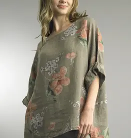 Tempo Paris Orchid Print Linen Top