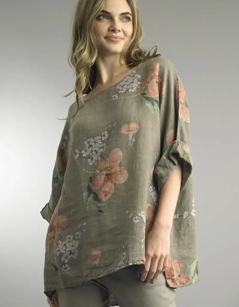 Tempo Paris Orchid Print Linen Top