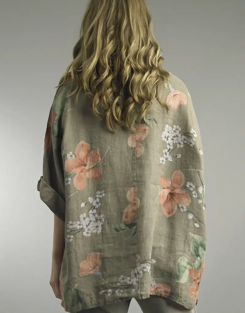 Tempo Paris Orchid Print Linen Top