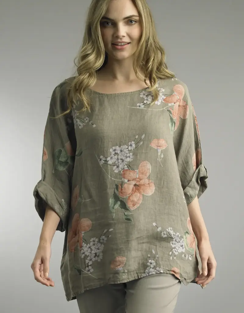 Tempo Paris Orchid Print Linen Top