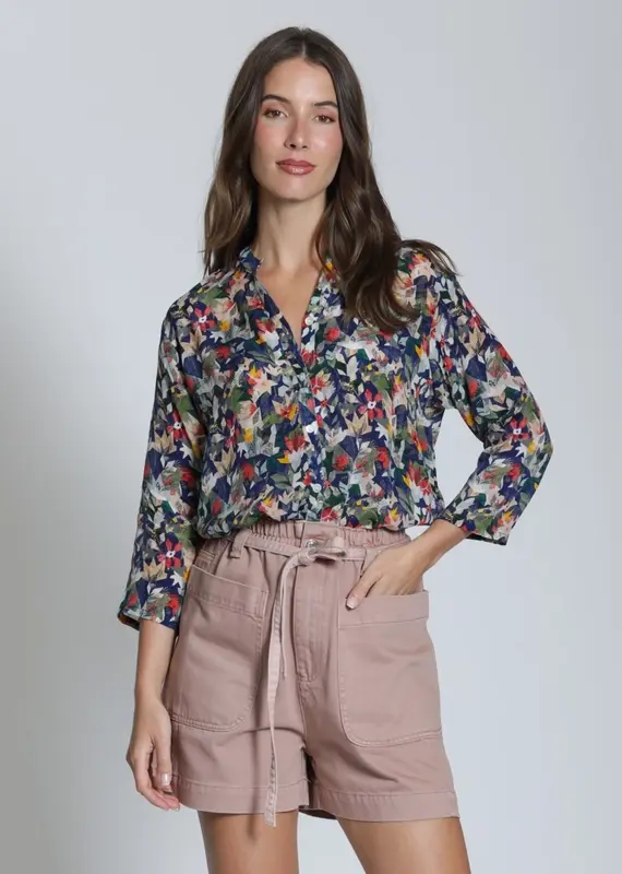 APNY Mandarin Collar Button-Up Top