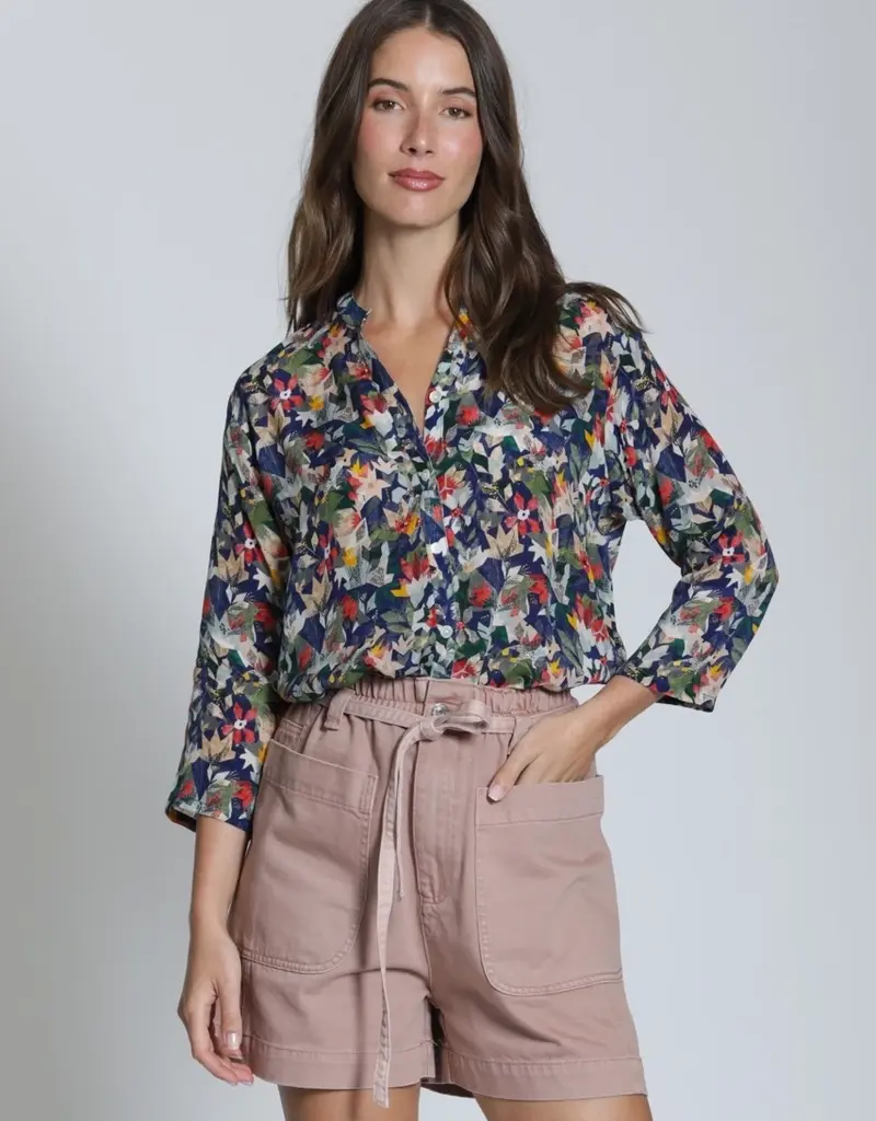 APNY Mandarin Collar Button-Up Top