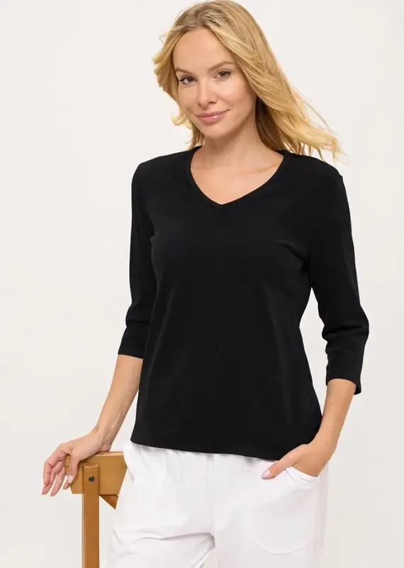 Cotton Lani 3/4 Sleeve V-Neck Top