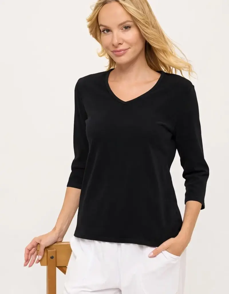 Cotton Lani 3/4 Sleeve V-Neck Top