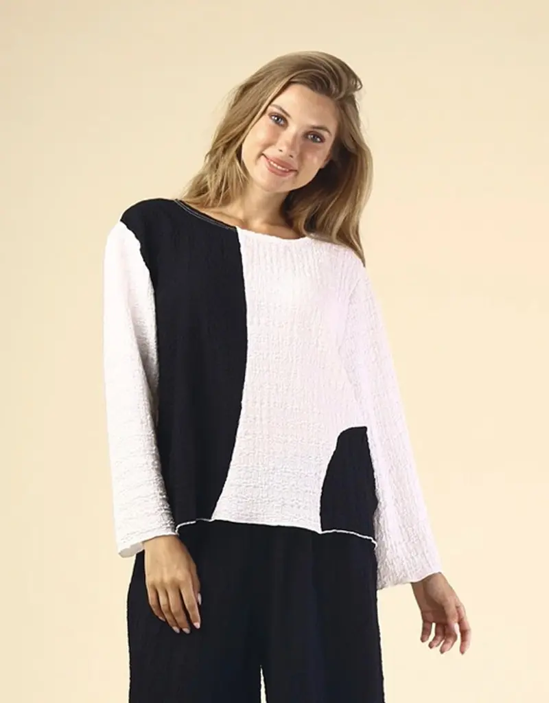 Fenini Colorblock Crinkle Top