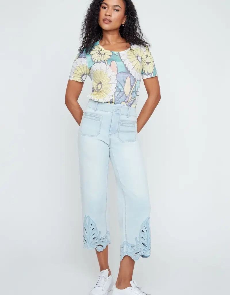 Renuar Detail Hem Bleached Wash Crop Jeans