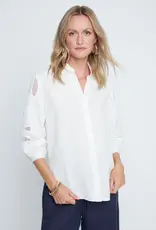 Renuar Mesh Eyelet Button-Up Top