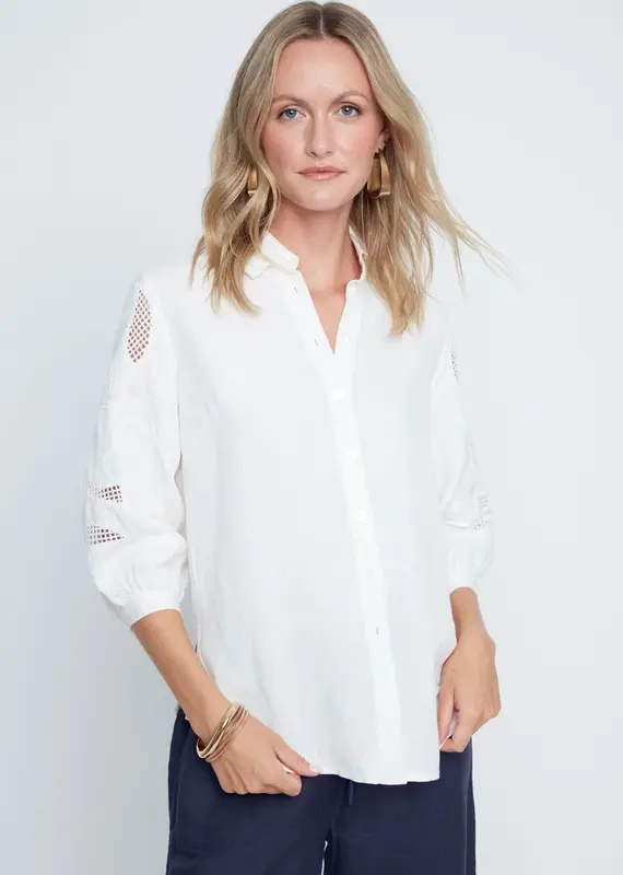Renuar Mesh Eyelet Button-Up Top