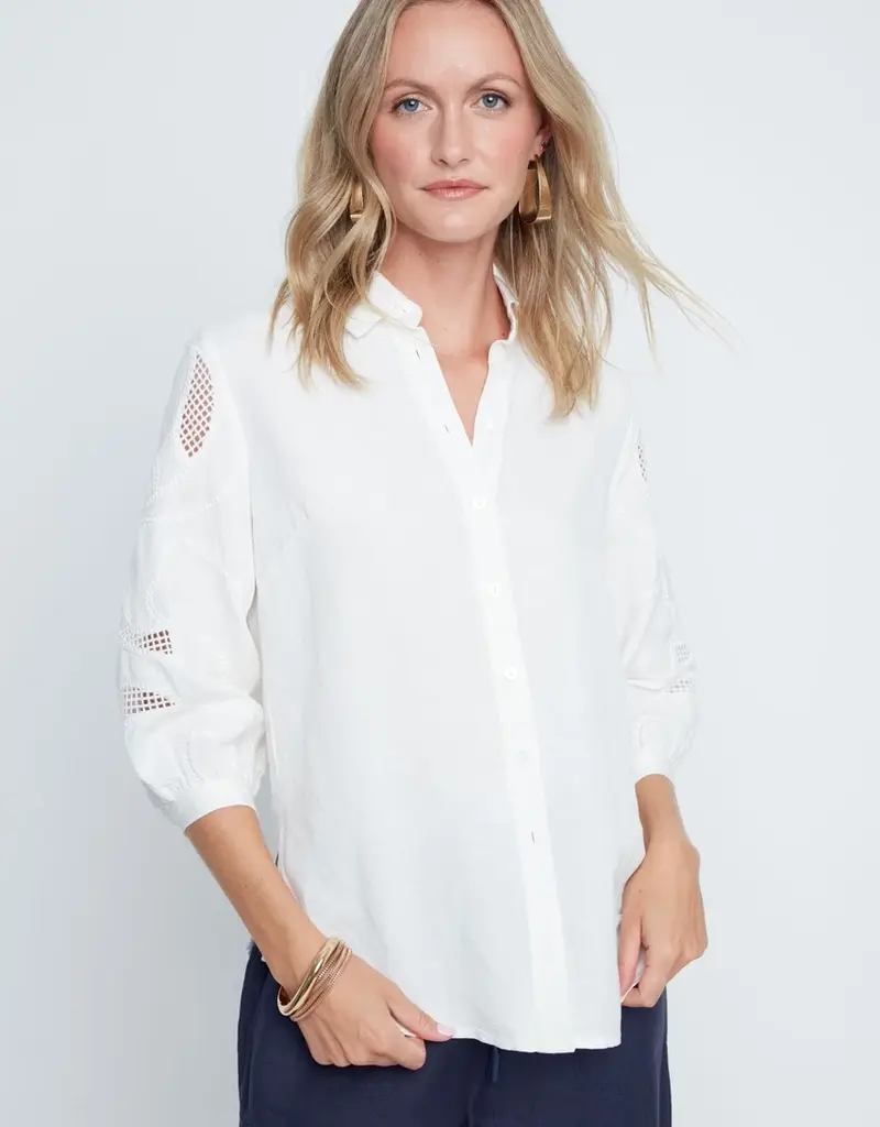 Renuar Mesh Eyelet Button-Up Top