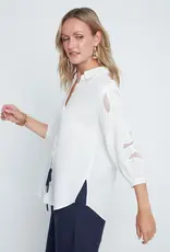 Renuar Mesh Eyelet Button-Up Top