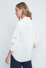 Renuar Mesh Eyelet Button-Up Top