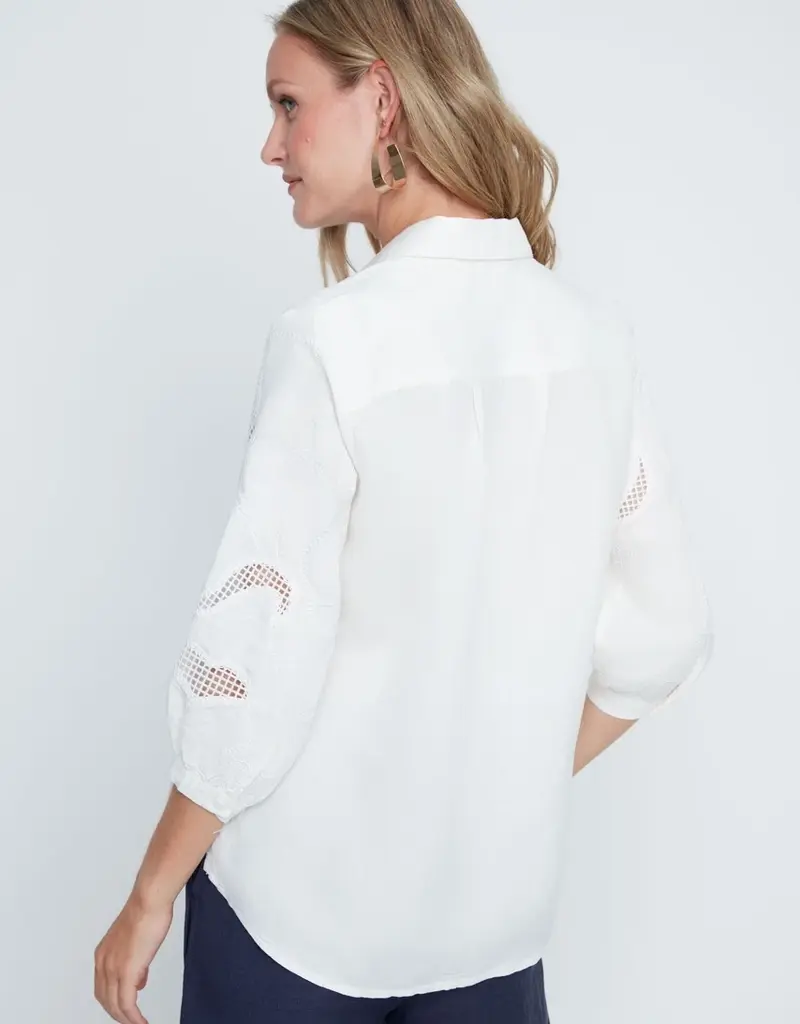 Renuar Mesh Eyelet Button-Up Top