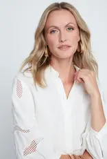 Renuar Mesh Eyelet Button-Up Top