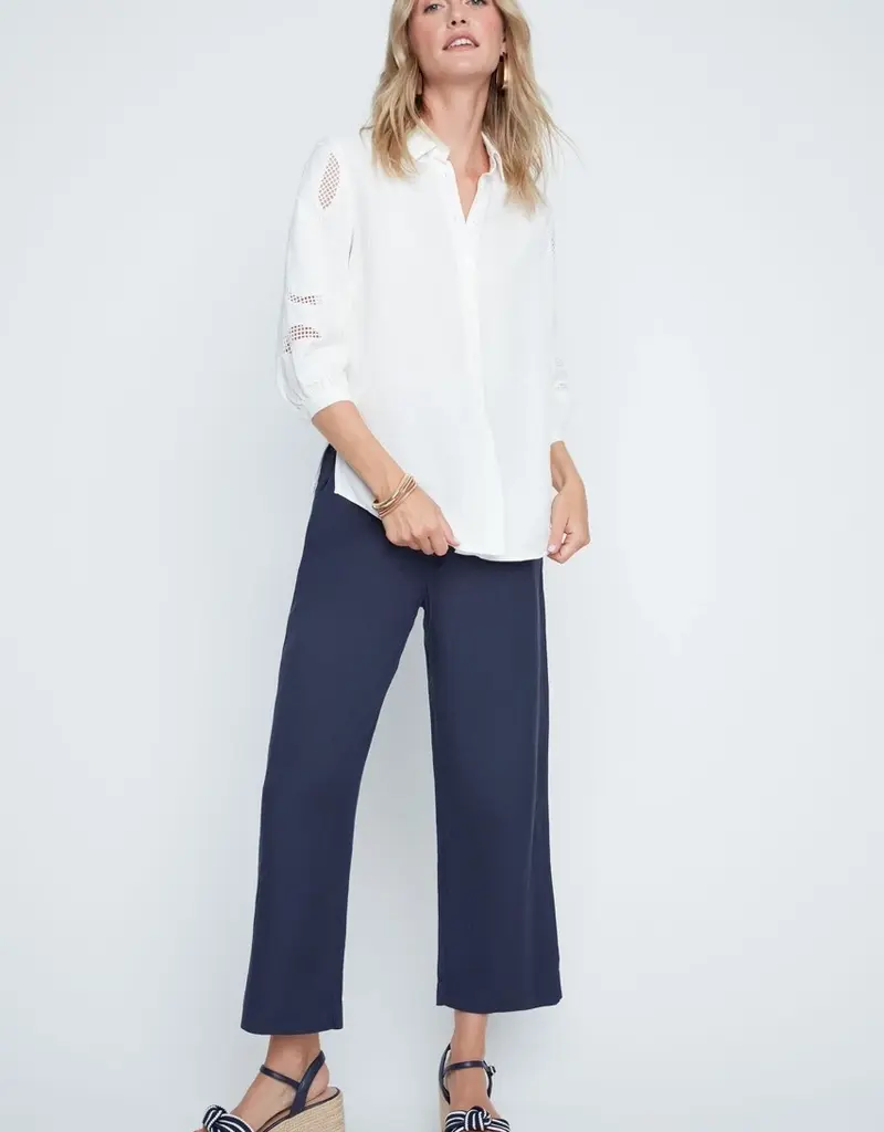 Renuar Mesh Eyelet Button-Up Top