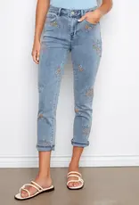 Charlie B Cuffed Cropped Slim Leg Embroidered Jeans