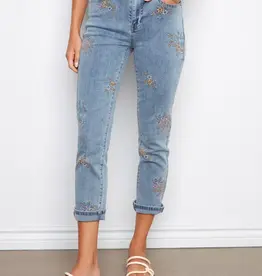 Charlie B Cuffed Cropped Slim Leg Embroidered Jeans