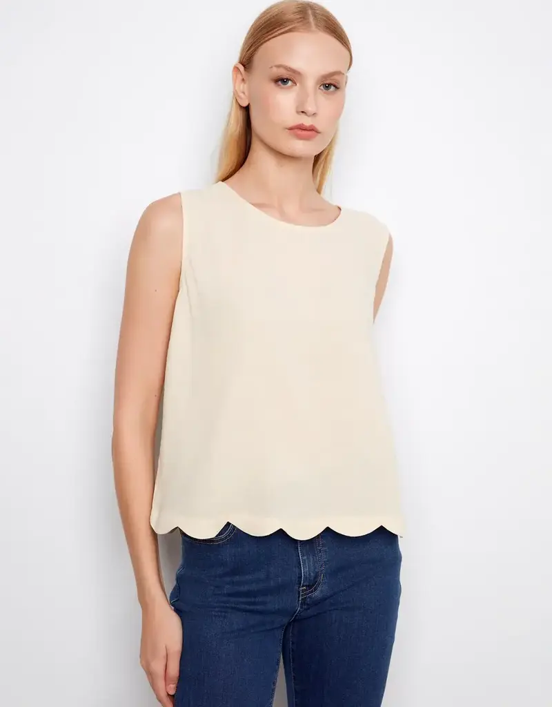 Charlie B Linen Blend Sleeveless Scalloped Top