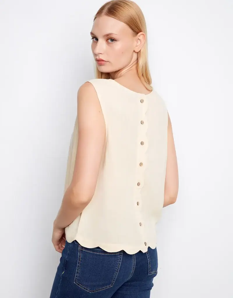 Charlie B Linen Blend Sleeveless Scalloped Top