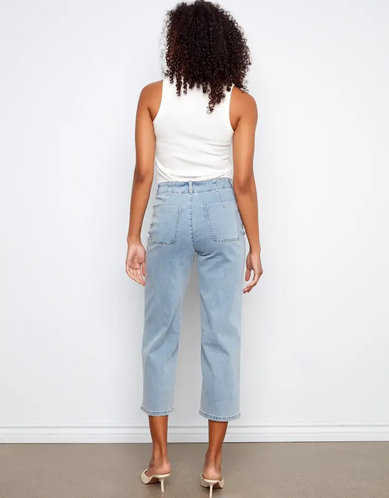 Charlie B Front Button-Fly Crop Jeans