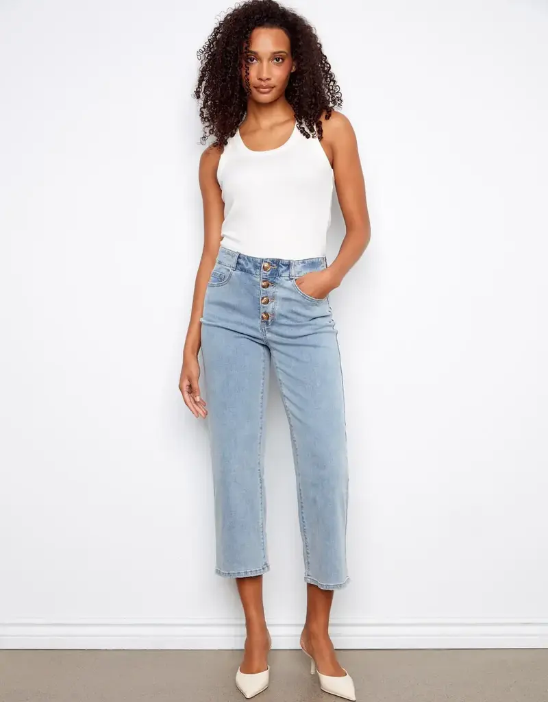 Charlie B Front Button-Fly Crop Jeans