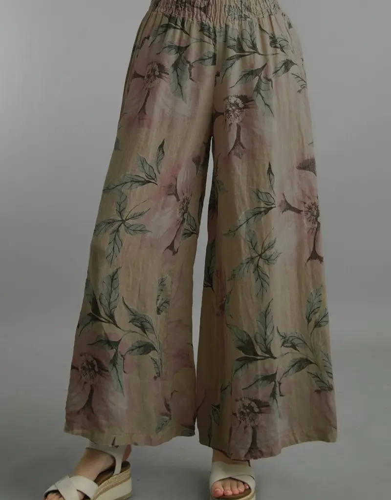 Tempo Paris Floral Linen Wide Leg Pants