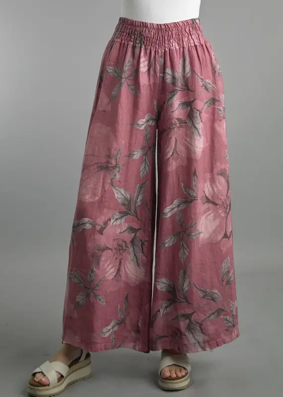 Tempo Paris Floral Linen Wide Leg Pants