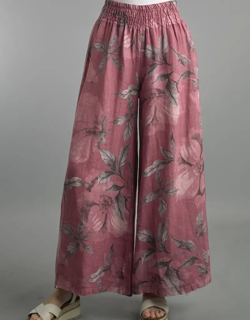 Tempo Paris Floral Linen Wide Leg Pants