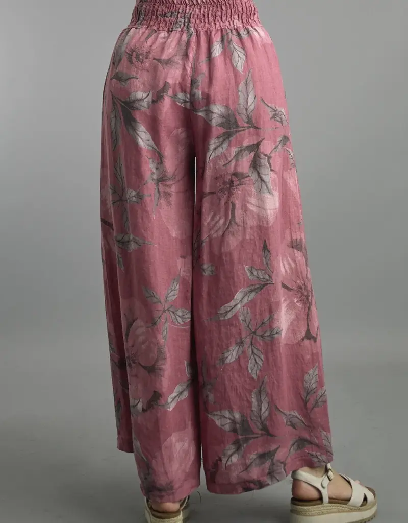 Tempo Paris Floral Linen Wide Leg Pants