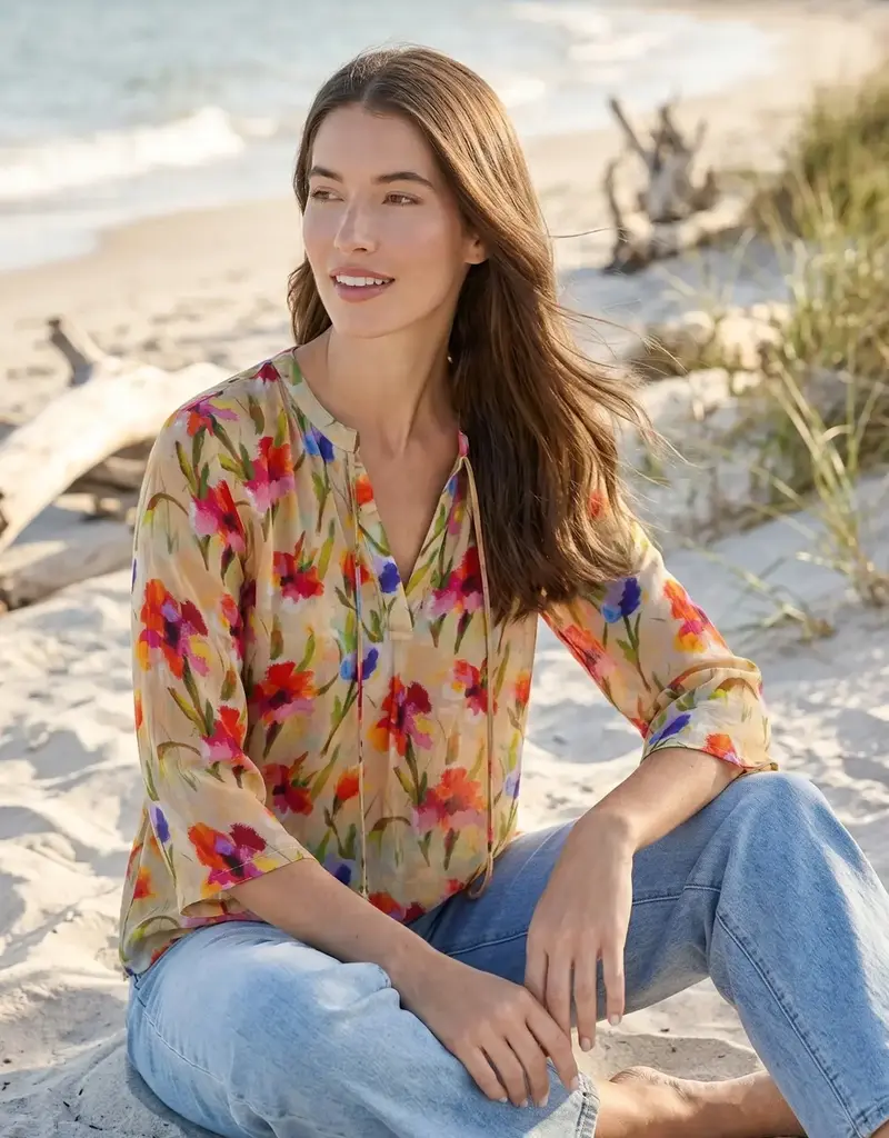 APNY 3/4 Sleeve V-Neck Tassel Top