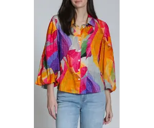 APNY Blouson Button Front Top - Coyote Moon