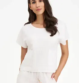 M Made In Italy Woven Linen Blend Pocket Top