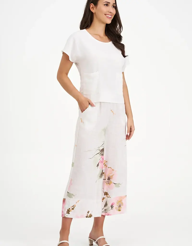 M Made In Italy Woven Linen Blend Pocket Top