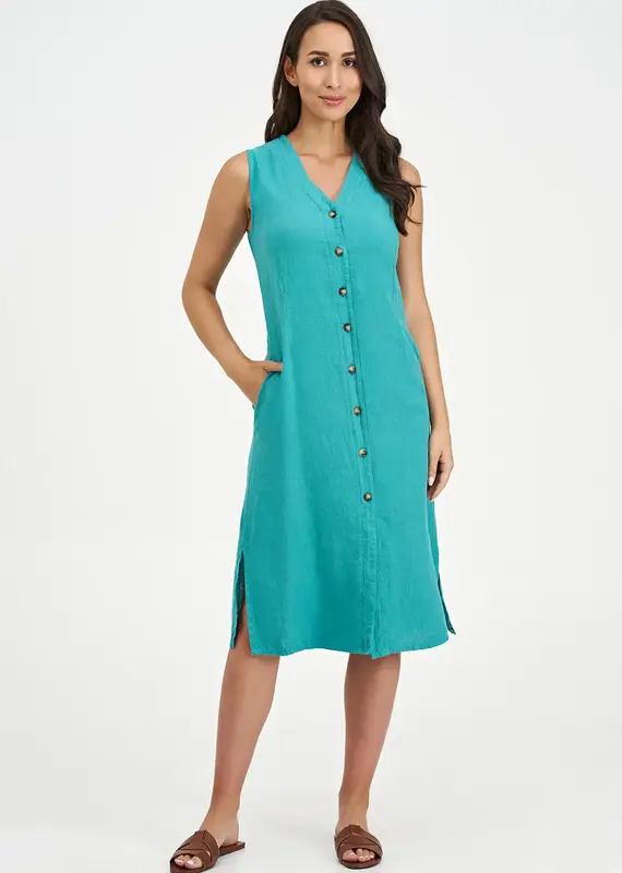 M Made In Italy Button Front Sleeveless Dress