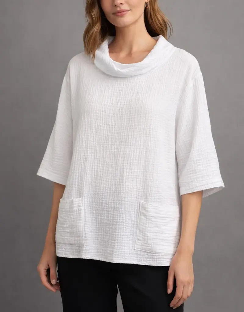 Toofan Cotton Gauze Cowl Neck Top