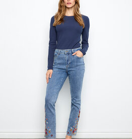 Charlie B Slim Leg Embroidered Denim Pants