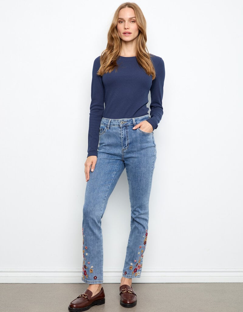 Charlie B Slim Leg Embroidered Denim Pants
