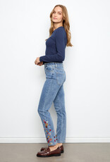 Charlie B Slim Leg Embroidered Denim Pants