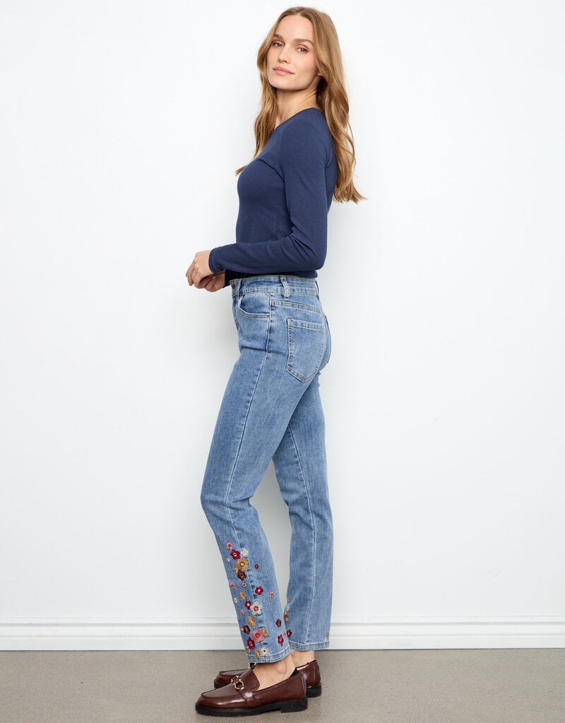 Charlie B Slim Leg Embroidered Denim Pants
