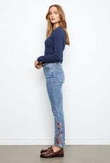 Charlie B Slim Leg Embroidered Denim Pants